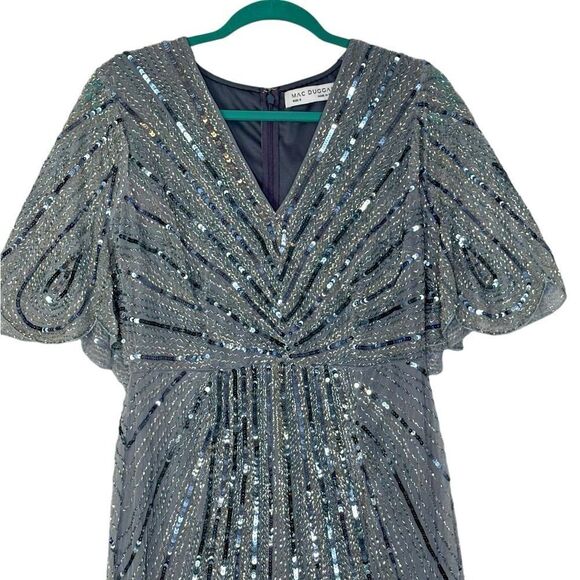 Mac Duggal 93583 Cape Sleeve Sequin Gown in Slate Blue | Size 8 - Picture 6 of 11